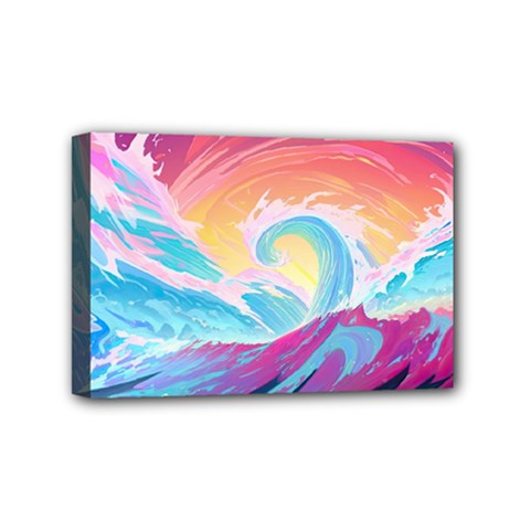 Waves Ocean Sea Tsunami Nautical Mini Canvas 6  X 4  (stretched) by uniart180623