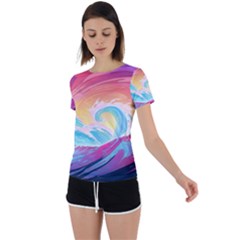 Waves Ocean Sea Tsunami Nautical Back Circle Cutout Sports Tee by uniart180623