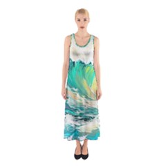 Waves Ocean Sea Tsunami Nautical Art Sleeveless Maxi Dress by uniart180623