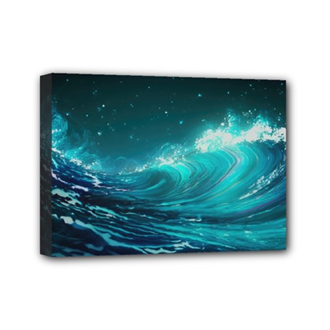 Tsunami Waves Ocean Sea Nautical Nature Water Mini Canvas 7  X 5  (stretched) by uniart180623