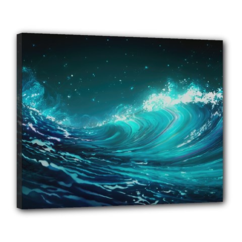 Tsunami Waves Ocean Sea Nautical Nature Water Canvas 20  X 16  (stretched) by uniart180623