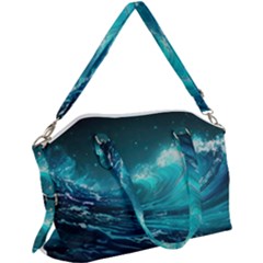 Tsunami Waves Ocean Sea Nautical Nature Water Canvas Crossbody Bag by uniart180623