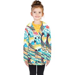 Waves Ocean Sea Tsunami Nautical Arts Kids  Double Breasted Button Coat by uniart180623