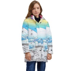 Rainbow Fun Cute Minimal Doodle Drawing Arts Kids  Hooded Longline Puffer Jacket by uniart180623