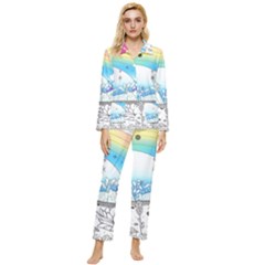 Rainbow Fun Cute Minimal Doodle Drawing Arts Womens  Long Sleeve Velvet Pocket Pajamas Set by uniart180623