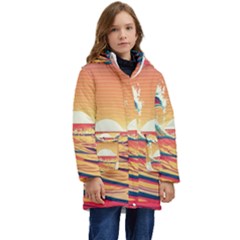 Waves Ocean Sea Tsunami Nautical Art Nature Kids  Hooded Longline Puffer Jacket by uniart180623