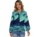 Ai Generated Waves Ocean Sea Tsunami Nautical Fantasy Women s Long Sleeve Button Up Shirt View1