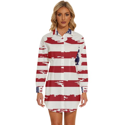 Flag Usa Unite Stated America Womens Long Sleeve Shirt Dress by uniart180623