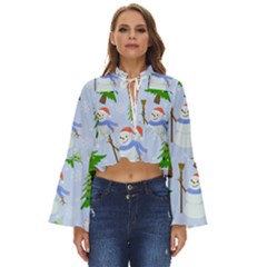 New Year Christmas Snowman Pattern, Boho Long Bell Sleeve Top by uniart180623