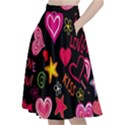 Multicolored Love Hearts Kiss Romantic Pattern A-Line Full Circle Midi Skirt With Pocket View2