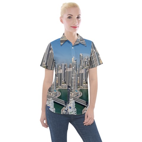 Building Sea Architecture Marina Women s Short Sleeve Pocket Shirt by Ravend