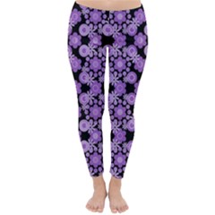 Bitesize Flowers Pearls And Donuts Lilac Black Classic Winter Leggings by Mazipoodles