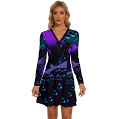 3d Ludo Game,gambling Long Sleeve Deep V Mini Dress  by Bangk1t