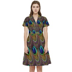 Peacock-feathers-bird-plumage Short Sleeve Waist Detail Dress by Ravend