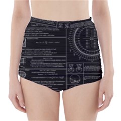 Black Background With Text Overlay Mathematics Trigonometry High-waisted Bikini Bottoms by uniart180623