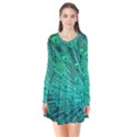 Green And Blue Peafowl Peacock Animal Color Brightly Colored Long Sleeve V-neck Flare Dress View1