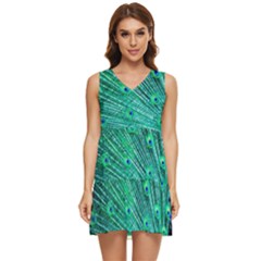 Green And Blue Peafowl Peacock Animal Color Brightly Colored Tiered Sleeveless Mini Dress by uniart180623