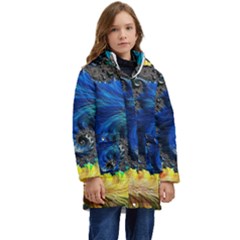 Colorful Digital Art Fractal Design Kids  Hooded Longline Puffer Jacket by uniart180623