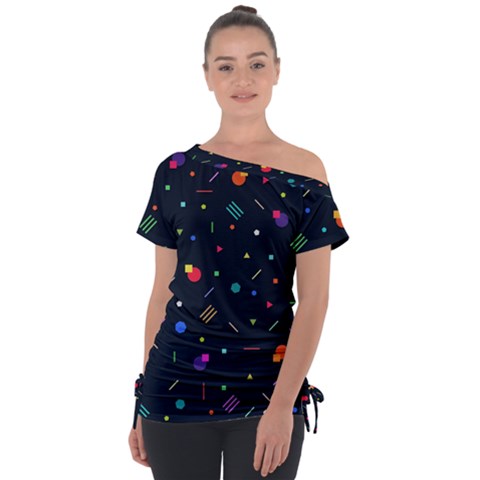 Abstract Minimalism Digital Art Abstract Off Shoulder Tie-up Tee by uniart180623