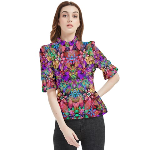 Flower Patterns Abstract Pattern Digital Art Frill Neck Blouse by uniart180623