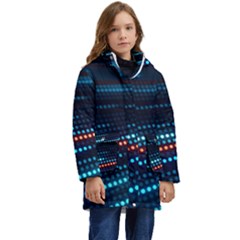 Orange Blue Dot Dots Lines Abstract Digital Art Kids  Hooded Longline Puffer Jacket by uniart180623