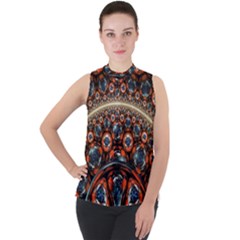 Fractal Floral Ornaments Rings 3d Sphere Floral Pattern Neon Art Mock Neck Chiffon Sleeveless Top by uniart180623