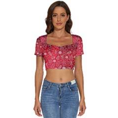 Christmas Pattern Red Short Sleeve Square Neckline Crop Top  by uniart180623