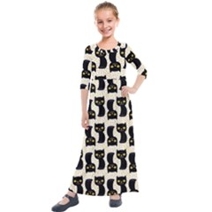 Black Cats And Dots Koteto Cat Pattern Kitty Kids  Quarter Sleeve Maxi Dress by uniart180623