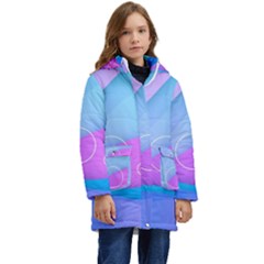 Colorful Blue Purple Wave Kids  Hooded Longline Puffer Jacket by uniart180623