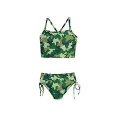 Green Military Background Camouflage Girls  Tankini Swimsuit by uniart180623