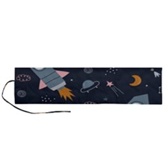 Space Background Illustration With Stars And Rocket Seamless Vector Pattern Roll Up Canvas Pencil Holder (l) by uniart180623