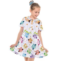 Owl Bird Kids  Short Sleeve Shirt Dress by uniart180623