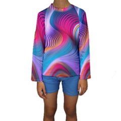 Colorful 3d Waves Creative Wave Waves Wavy Background Texture Kids  Long Sleeve Swimwear by uniart180623