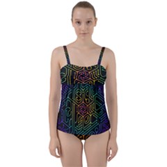 Circuit Hexagonal Geometric Pattern Background Pattern Twist Front Tankini Set by Ndabl3x