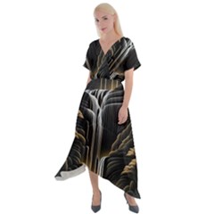 Waterfall Water Nature Springs Cross Front Sharkbite Hem Maxi Dress by Simbadda