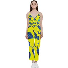 Sheets Pattern Picture Detail V-neck Camisole Jumpsuit by Simbadda