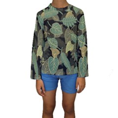 Autumn Fallen Leaves Dried Leaves Kids  Long Sleeve Swimwear by Simbadda