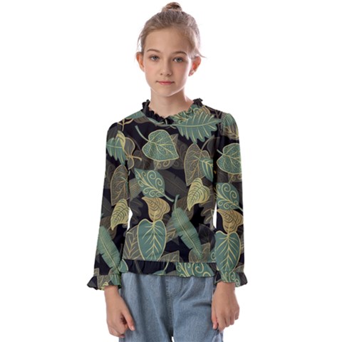 Autumn Fallen Leaves Dried Leaves Kids  Frill Detail Tee by Simbadda