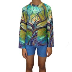 Tree Magical Colorful Abstract Metaphysical Kids  Long Sleeve Swimwear by Simbadda