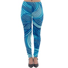 Ocean Waves Sea Abstract Pattern Water Blue Lightweight Velour Leggings by Simbadda