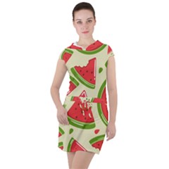 Cute Watermelon Seamless Pattern Drawstring Hooded Dress by Simbadda