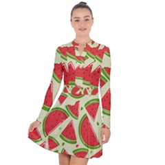 Cute Watermelon Seamless Pattern Long Sleeve Panel Dress by Simbadda