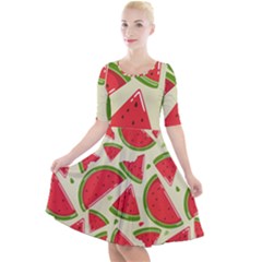 Cute Watermelon Seamless Pattern Quarter Sleeve A-line Dress by Simbadda