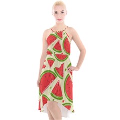 Cute Watermelon Seamless Pattern High-low Halter Chiffon Dress  by Simbadda