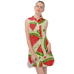 Cute Watermelon Seamless Pattern Sleeveless Shirt Dress by Simbadda