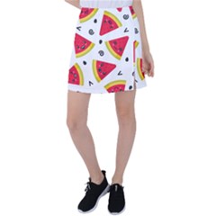 Cute Smiling Watermelon Seamless Pattern White Background Tennis Skirt by Simbadda