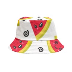 Cute Smiling Watermelon Seamless Pattern White Background Bucket Hat by Simbadda