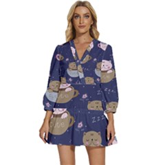 Cute Kittens Sleep Sweetly Mugs V-neck Placket Mini Dress by Simbadda