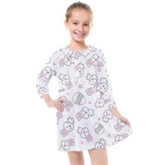 Cute Pattern With Easter Bunny Egg Kids  Quarter Sleeve Shirt Dress by Simbadda