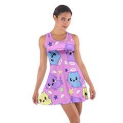 Seamless Pattern With Cute Kawaii Kittens Cotton Racerback Dress by Simbadda